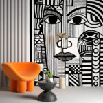 Wall murals Black and white drawing of a face