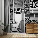 Wall murals Black and white drawing of a face