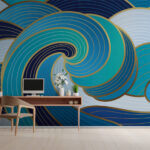 Wall murals Blue and white swirly waves