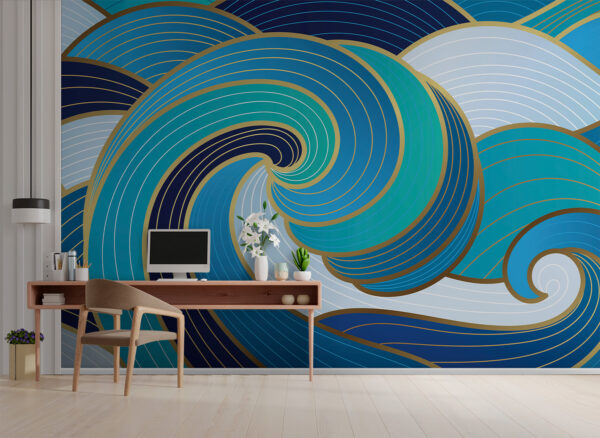 Blue and white swirly waves Wall murals Blue and white swirly waves