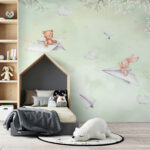Wall murals Animals flying paper planes dreamily.