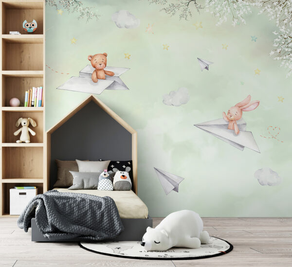 Animals flying paper planes dreamily Wall murals Animals flying paper planes dreamily