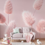 Wall murals Soft, fluffy pink pampas grass.