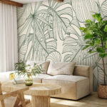 Wall murals Green leaves with intricate line patterns.