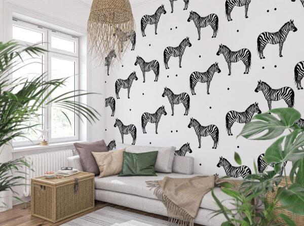 Pattern of zebras on a white background Wall murals Pattern of zebras on a white background