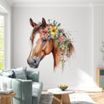 Wall murals Horse adorned with vibrant flowers.