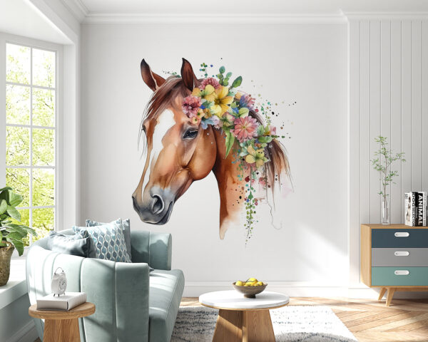 Wall murals Wall murals Horse adorned with vibrant flowers. (SKU: u98192)