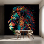 Wall murals Colorful lion with long mane