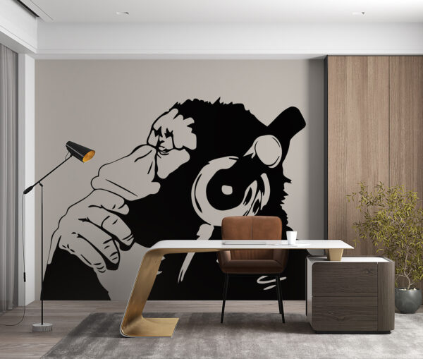 Monkey wearing headphones Wall murals Monkey wearing headphones