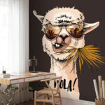 Wall murals Chill alpaca greeting with sunglasses!