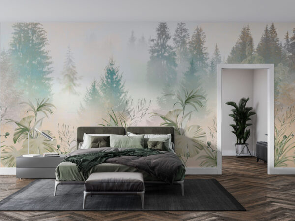 Misty forest with lush greenery Wall murals Misty forest with lush greenery