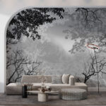 Wall murals Tree branches with a mountain in the background
