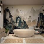 Wall murals Painting of trees and mountains