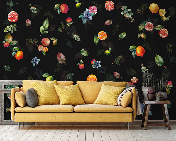 Wall mural Citrus and leaves pattern design