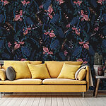 Wall murals Vibrant floral pattern on dark background.