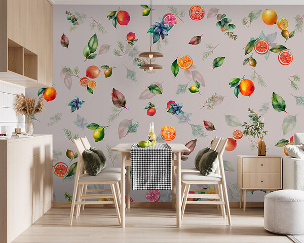 Citrus fruits and leaves pattern design Wall murals Citrus fruits and leaves pattern design
