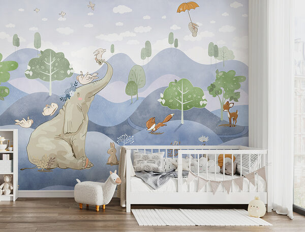 Wall mural Cartoon of a rabbit holding a flower