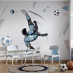Wall murals Soccer player in mid-air kick.