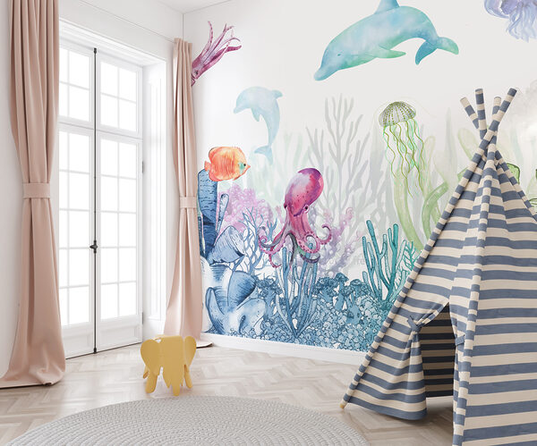 Watercolor of a squid Wall murals Watercolor of a squid