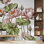 Wall murals Lotus flowers and leaves illustration.