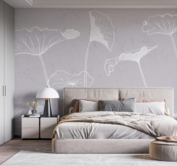 Wall mural Elegant floral sketch on gray background