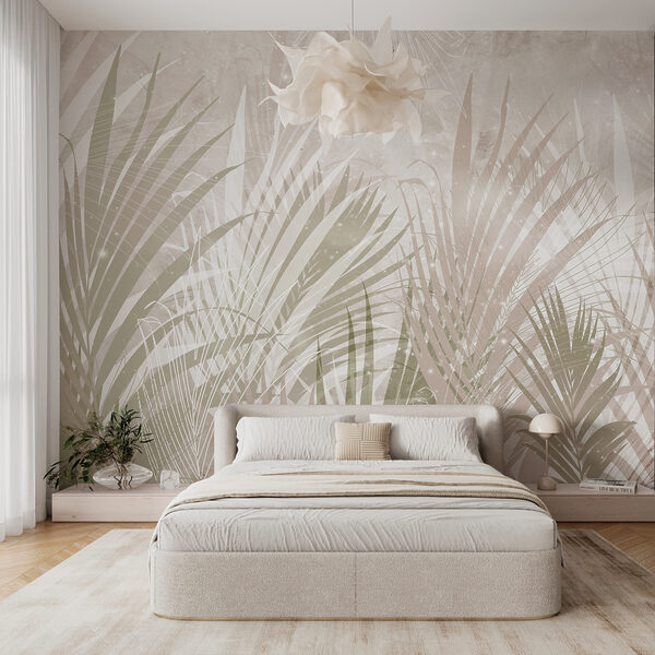 Tropical leaves pattern on beige background Wall murals Tropical leaves pattern on beige background