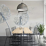 Wall murals Dandelions releasing seeds into air.
