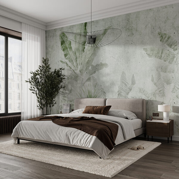 Wall murals Textured tropical leaves on concrete background (SKU: u73886v3) Wall murals Wall murals Textured tropical leaves on concrete background (SKU: u73886v3)