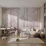 Wall murals Foggy forest with tall trees