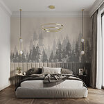 Wall murals Group of trees in a foggy forest