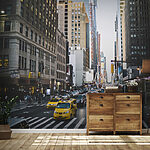 Wall murals Bustling city street with taxis.
