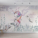 Wall murals Unicorn with wings and rainbow hair