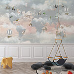 Wall murals Map of the world with clouds and animals