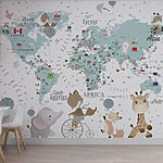 Wall murals Map of the world with animals