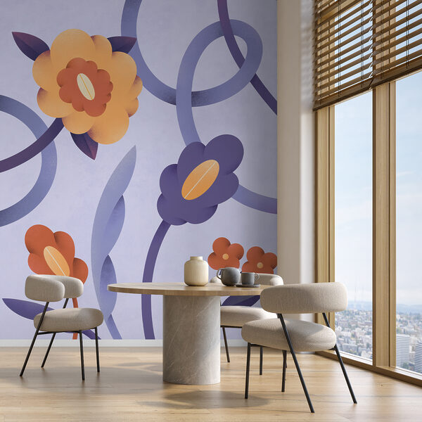 Purple and orange flowers and vines Wall murals Purple and orange flowers and vines