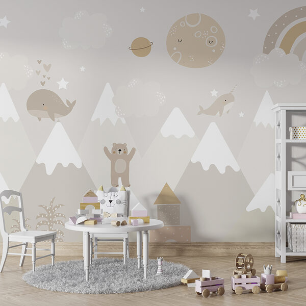 Cartoon whale with stars Wall murals Cartoon whale with stars