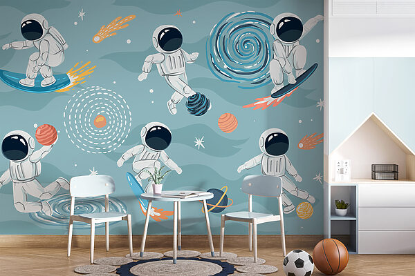 Cartoon of an astronaut on a surfboard Wall murals Cartoon of an astronaut on a surfboard