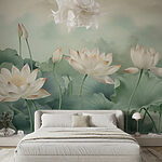 Wall murals Serene lotus blooms with lush leaves.