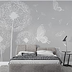 Wall murals White dandelions with butterflies flying