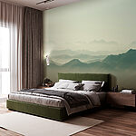 Wall murals Misty mountains in soft sunlight.