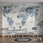 Wall murals Map of the world with animals and text
