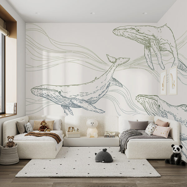 Wall mural Group of whales in different poses