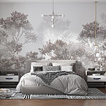 Wall murals Misty forest with muted colors.