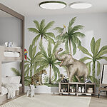 Wall murals Jungle animals among palm trees
