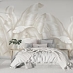 Wall murals Elegant leaves in soft white hues.