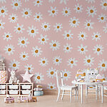 Wall murals Pattern of white flowers on a pink background