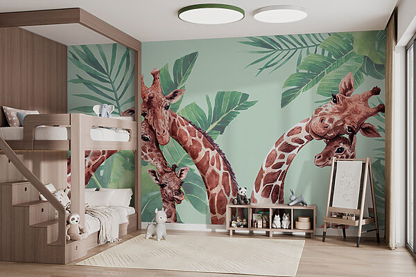 Giraffe with a green background Wall murals Giraffe with a green background
