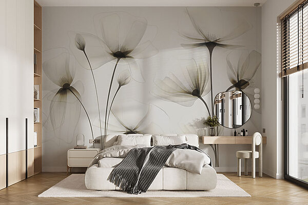 Transparent flowers on a white background Wall murals Transparent flowers on a white background