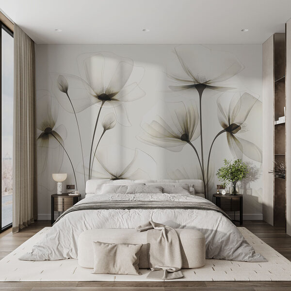 Wall mural Transparent flowers on a white background