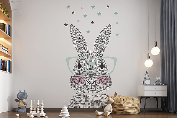 Bunny with glasses under stars Wall murals Bunny with glasses under stars